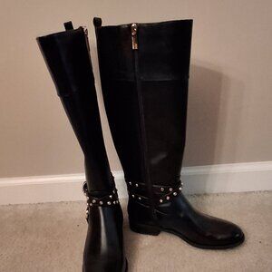 Michael Kors Kincaid Faux Leather & Logo Riding Boot Black Size 8